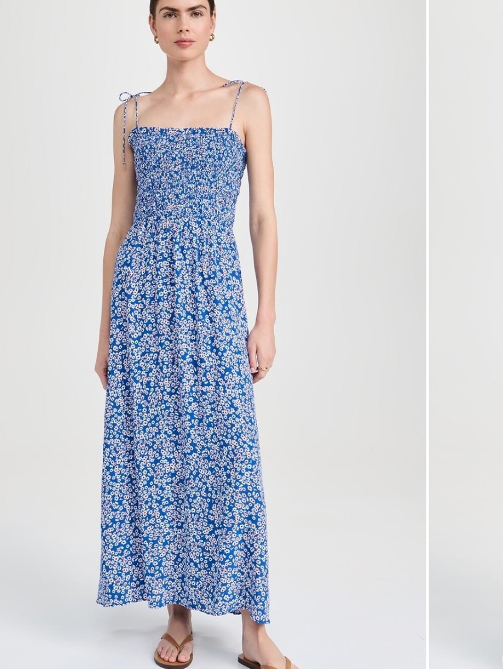 Madewell Smocked Tie Strap Midi Maxi Dress Blue Ditsy Floral Size 4